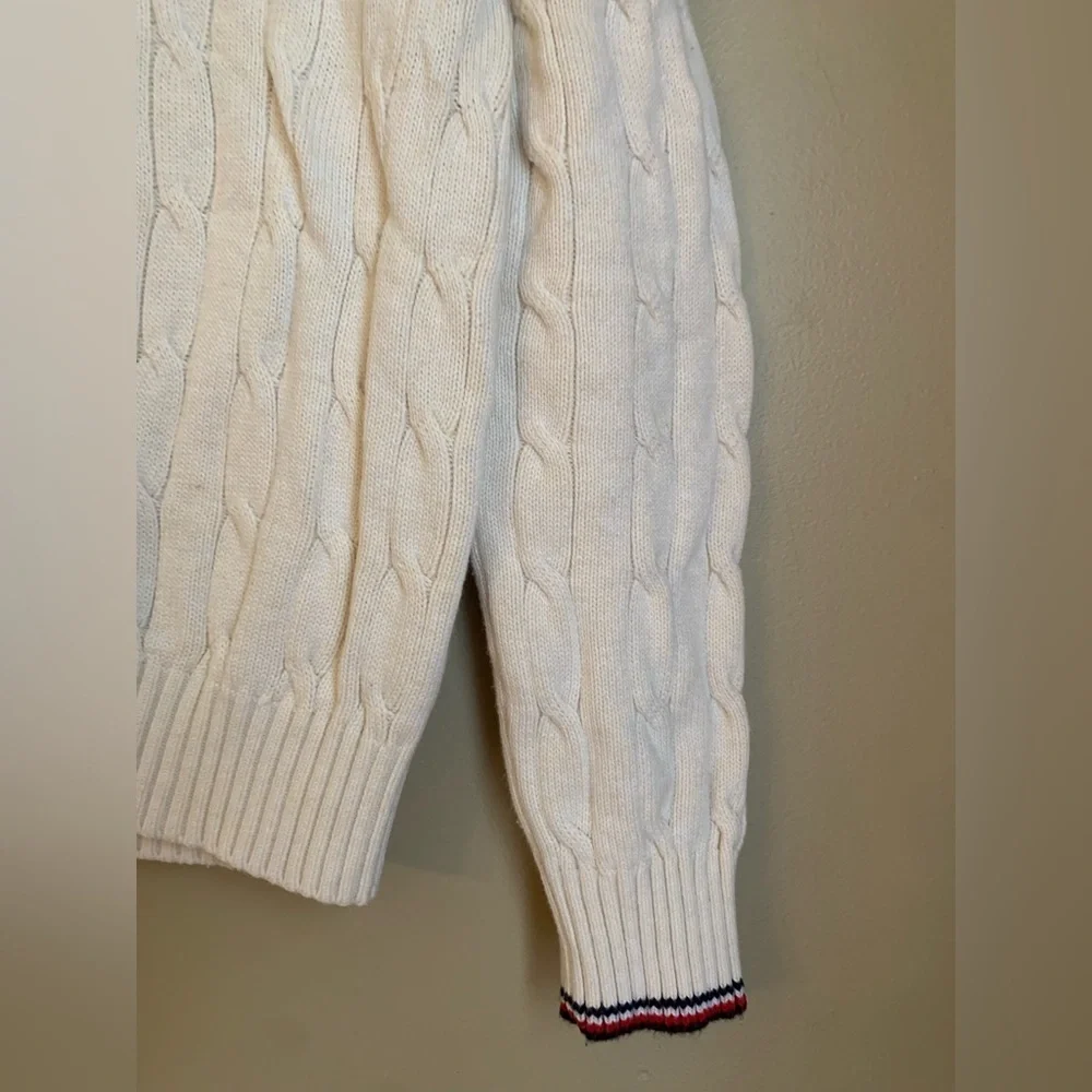 Tommy Hilfiger cable knit sweater shirt classic cream Tommy logo embroidered y2k - Picture 5 of 8